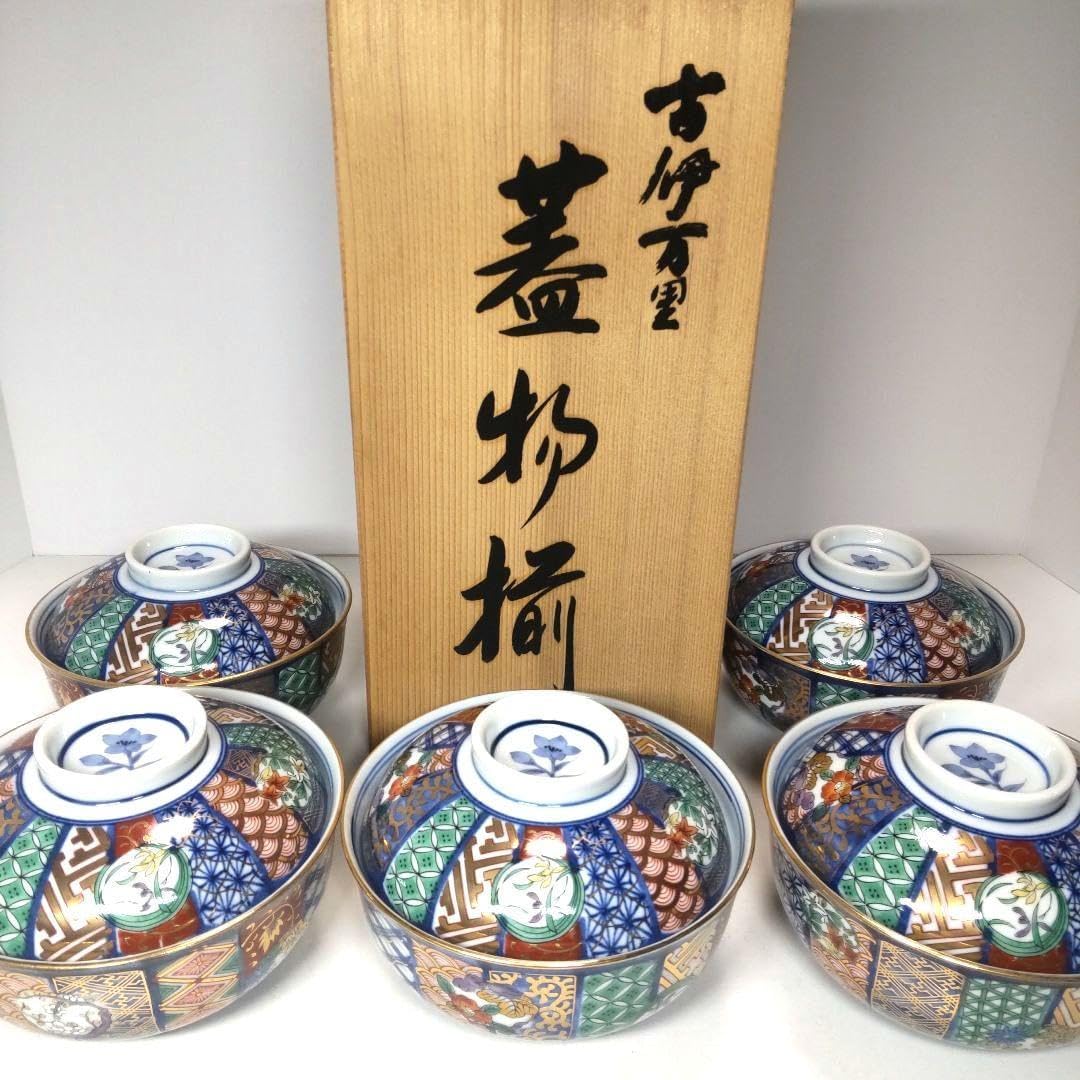 【未使用】有田焼　古伊万里　盛皿揃　金彩　祥瑞花丸紋 豪華絢爛 古伊万里 金彩 祥瑞花丸紋 銘々皿揃 5枚セット 中皿